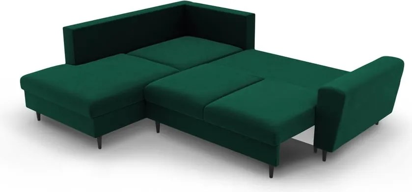 Divano angolare verde allungabile e con contenitore (con penisola a sinistra/a L) con rivestimento in velluto Kyoto – Cosmopolitan Design