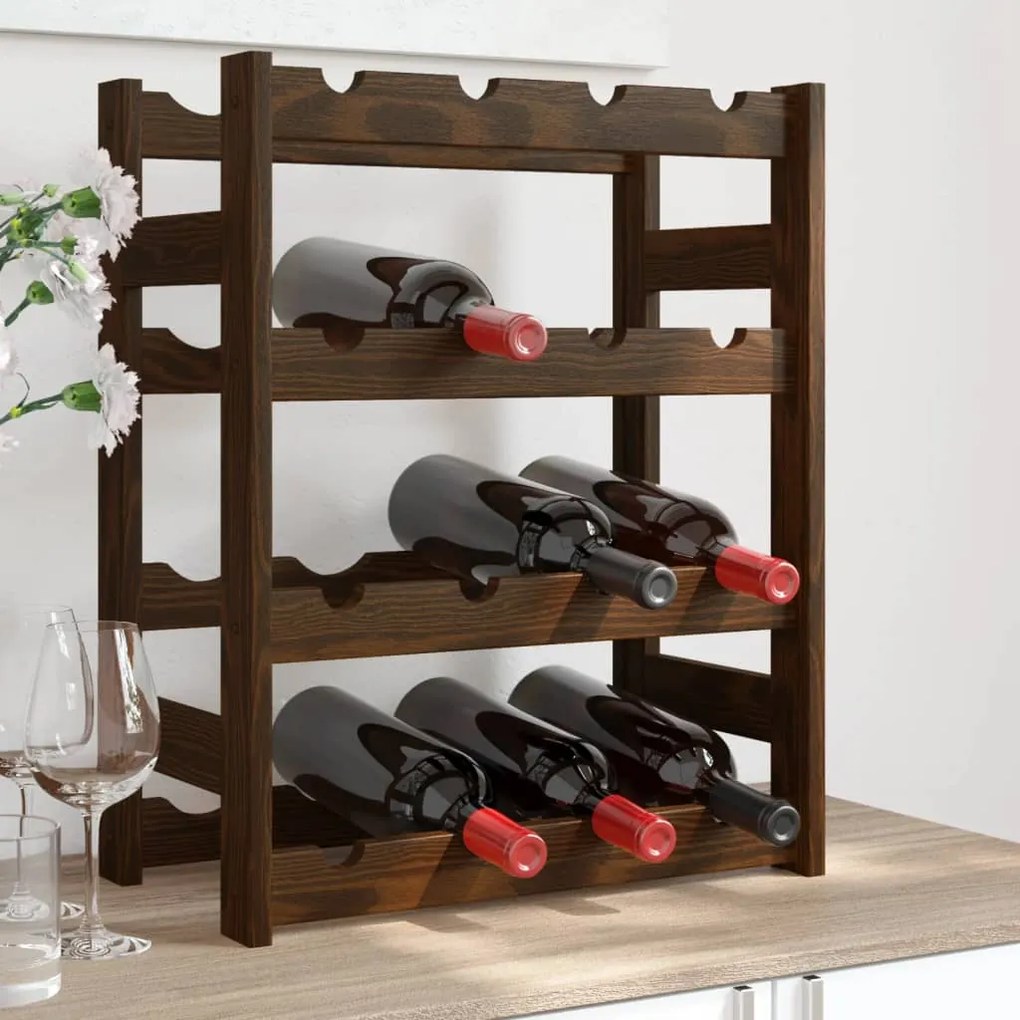 Portabottiglie per 16 bottiglie marrone legno massello di pino