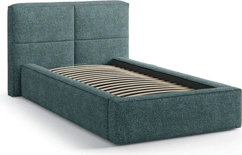 Letto singolo imbottito turchese con contenitore con rete inclusa 90x200 cm Darren – Micadoni