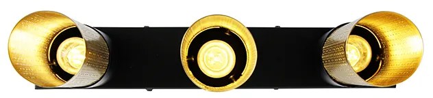 Plafoniera industriale nera con oro oblunga 3 luci - Raspi
