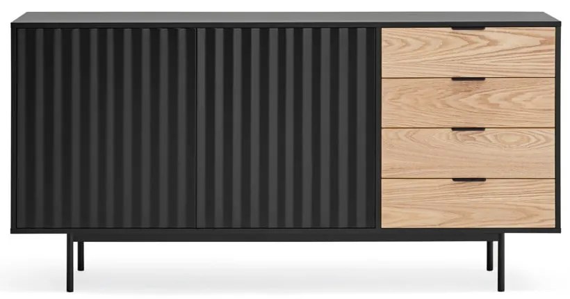 Cassettiera bassa nera-colore naturale effetto rovere 159x80 cm Sierra – Teulat