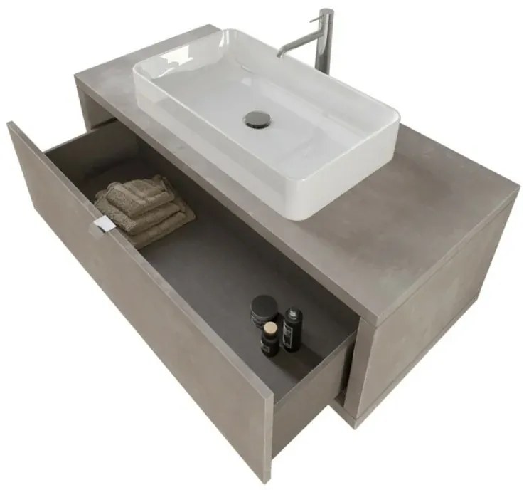 Mobile bagno sospeso 110 cm Master grigio cemento con lavabo e specchio