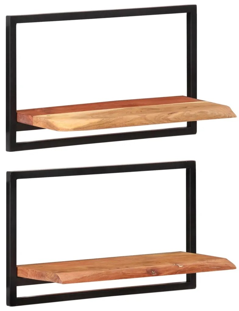 Mensole Parete 2pz 60x25x35 Cm Legno Massello Acacia E Acciaio /
