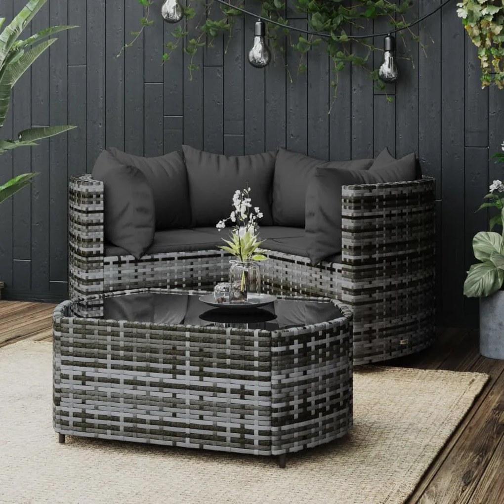 Set divani da giardino 4 pz con cuscini in polyrattan grigio