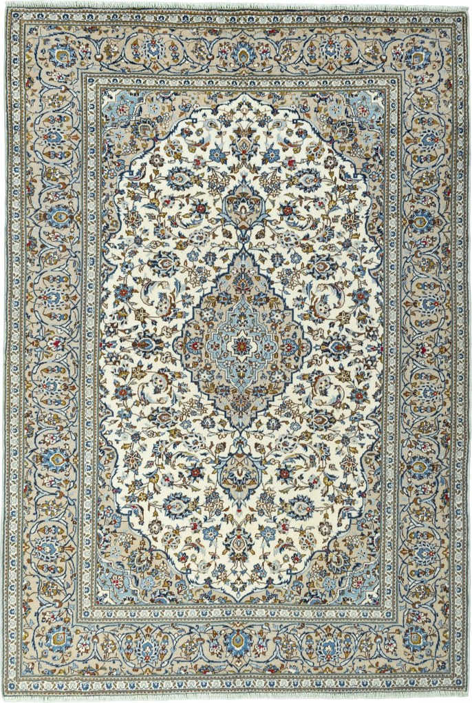 Kashan Tappeto 200x290 Beige (Iran) Annodato A Mano