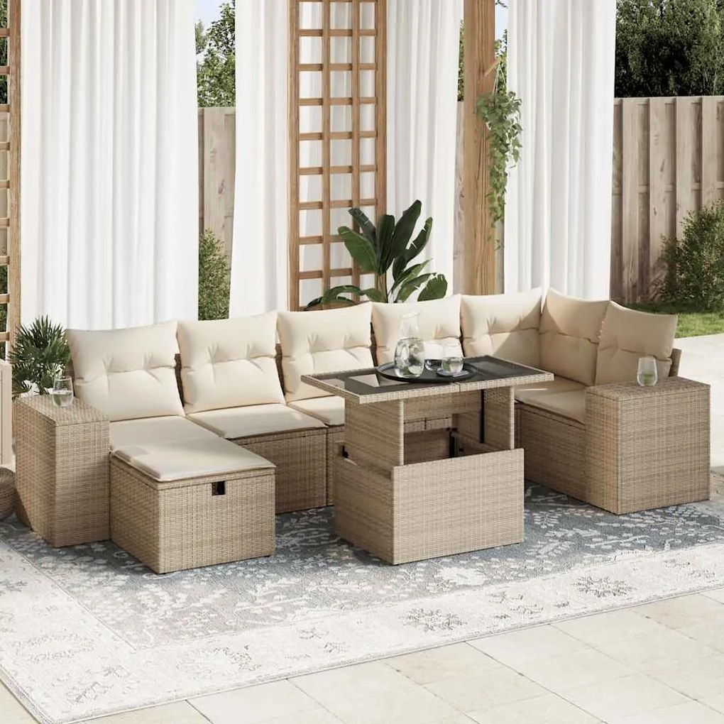Set divano da giardino 5 pz con cuscini beige in polyrattan