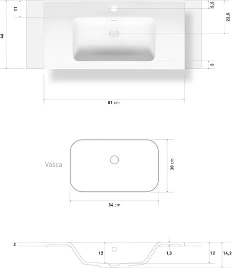 Lavabo ad incasso PLANET 80x46 cm Mineralmarmo bianco per mobile bagno