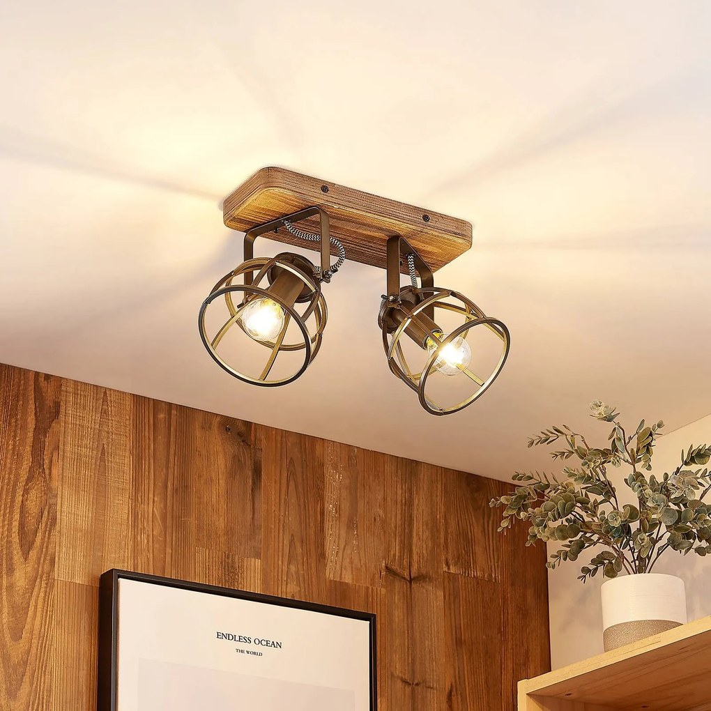 Plafoniera soffitto Rutger Lindby, dimmerabile, Legno scuro, Soggiorno / Sala da pranzo, Legno, Vintage, Plafoniera