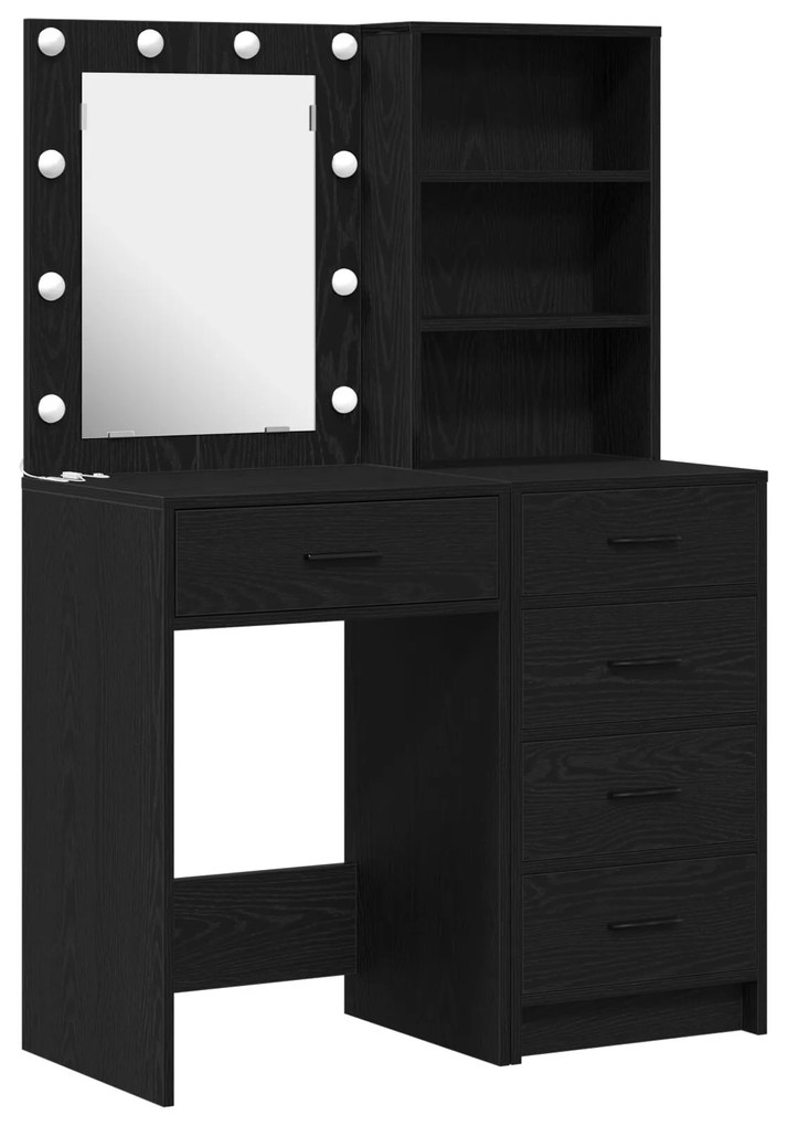 Set di 2 pezzi di tavolo da trucco con led in legno ingienierizzato nero
