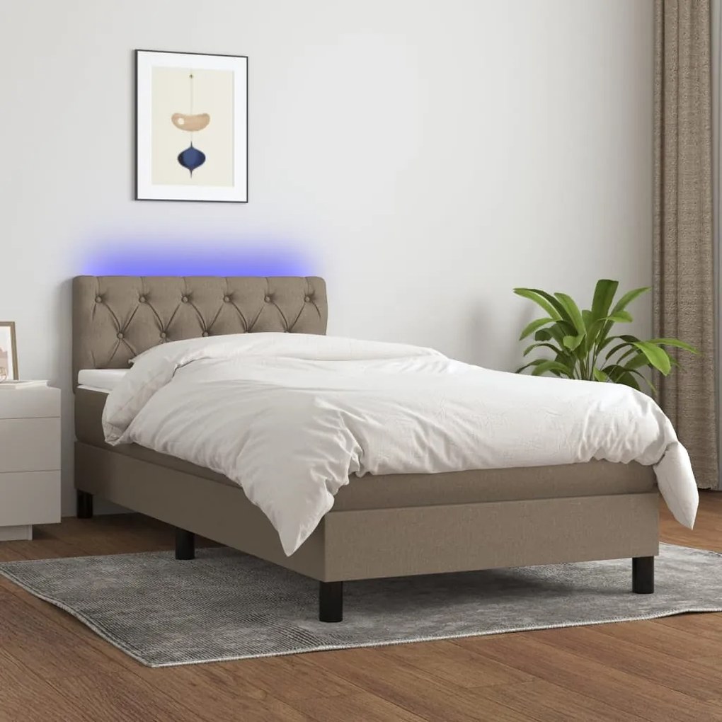 Letto A Molle Con Materasso E Led Tortora 80x200 Cm İn Tessuto /