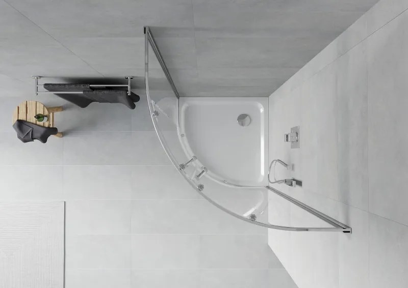 Mexen Rio cabina doccia semicircolare 90 x 90 cm, trasparente, cromo + piatto doccia Flat, bianco - 863-090-090-01-00-4110