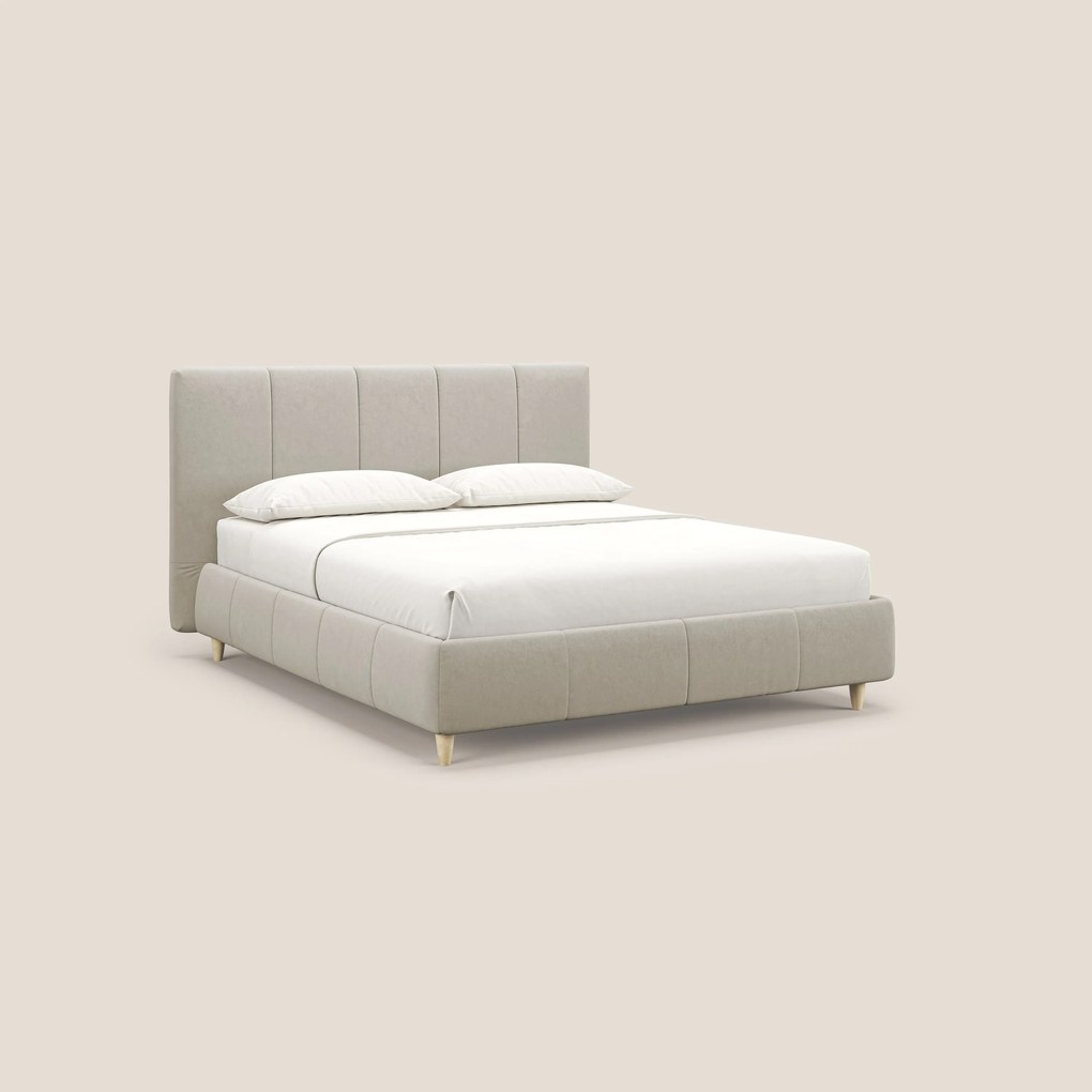Laura letto imbottito contenitore e sfoderabile in microfibra velluto impermeabile T09 beige