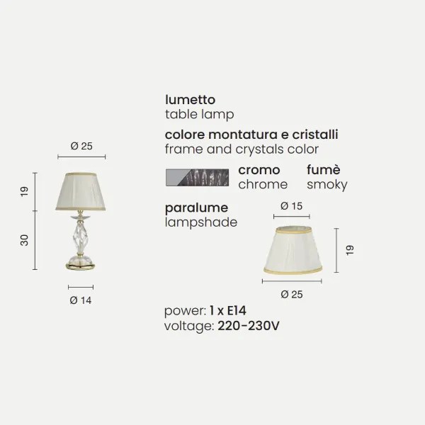 Lampada da tavolo 1306 in vetro soffiato lavorato a mano Fumč 25x49 cm