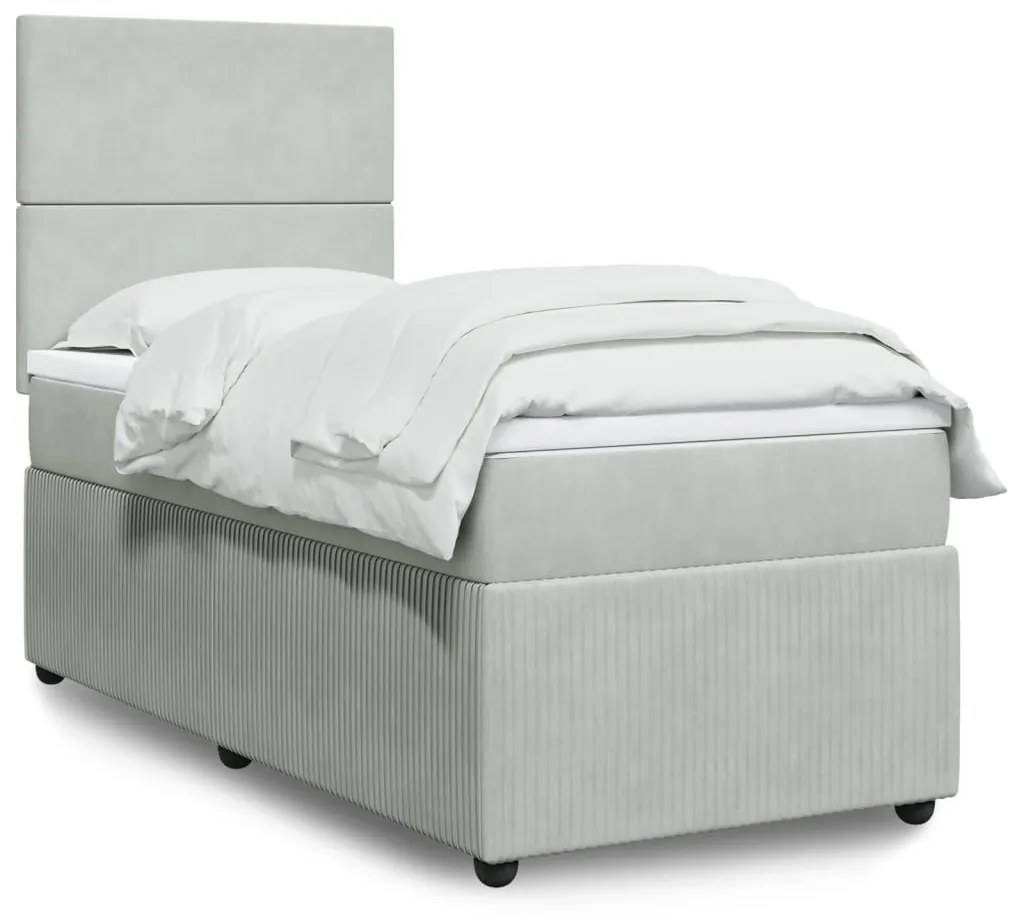 Giroletto A Molle Con Materasso Grigio Chiaro 90x190 Cm Velluto /