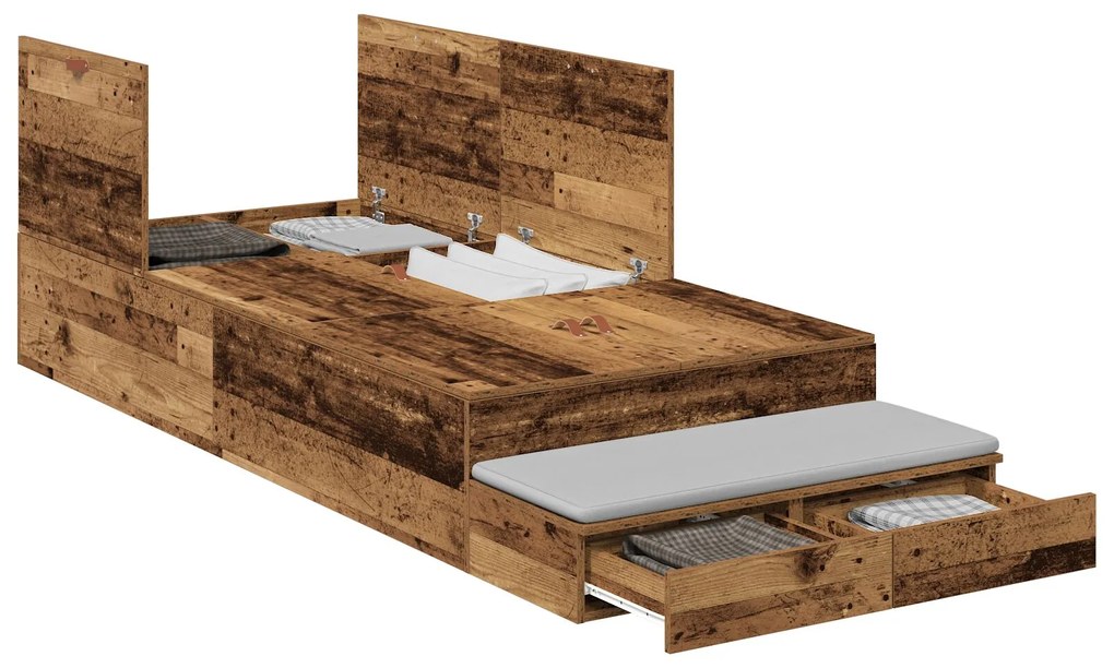 Struttura letto con contenitore legno antico legno ingegnerizzato