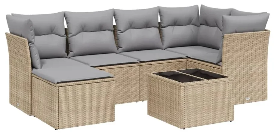 Set divano da giardino 7 pz con cuscini beige misto polyrattan