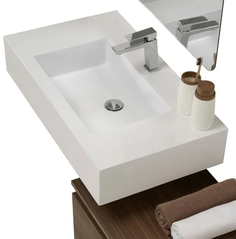 Mobile bagno sospeso 80 cm noce canaletto con lavabo sospeso e specchio - Numa
