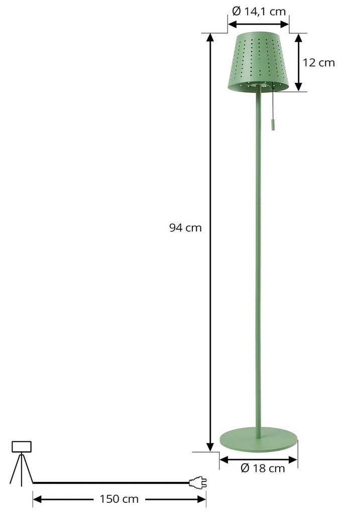 Lindby piantana LED Hilario, verde, ferro, batteria ricaricabile