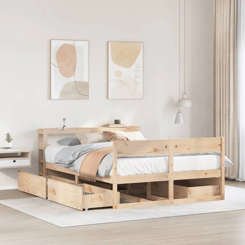 Letto Senza Materasso 140x200 Cm İn Legno Massello Di Pino /