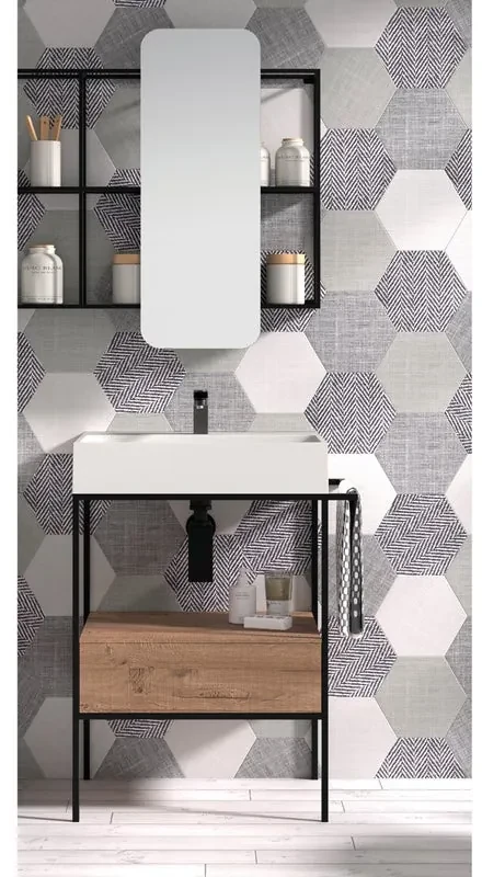 Mobile da bagno sotto lavabo MADERO OUTLINE nero/legno satinato L 70 x H 77 x P 45 cm 1 cassetto, lavabo non incluso