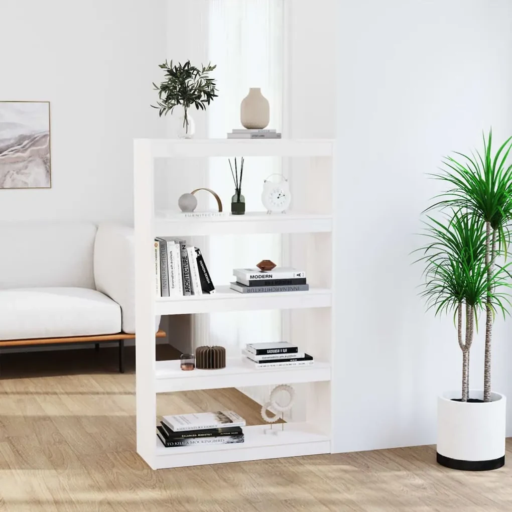 Libreria/divisorio bianco 80x30x135,5 cm in massello di pino