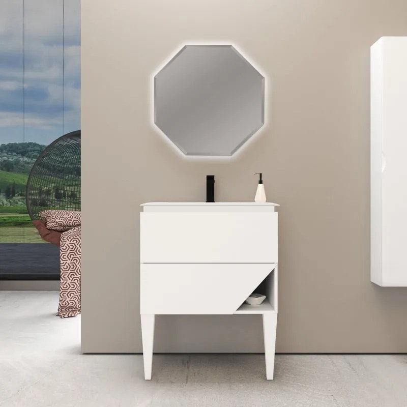 Mobile sottolavabo e lavabo Vintage per vasca centrale bianco opaco L 70 x H 55 x P 45.3 cm