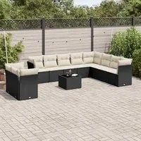 Set Divani da Giardino 11 pz con Cuscini in Polyrattan Nero 3217866