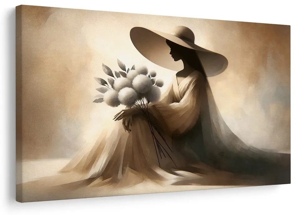 Quadro su tela – Silhouette di donna con fiori