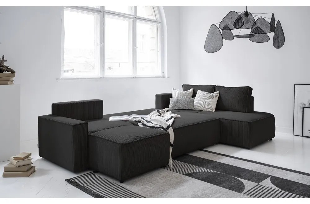 Divano letto angolare in velluto a coste color antracite Brave Dave - Miuform