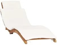 idaXL Lettino Prendisole Pieghevole con Cuscino Bianco Crema in Teak 310667