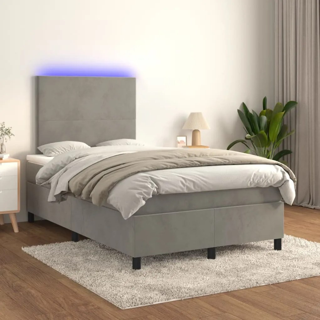Letto A Molle Materasso E Led Grigio Chiaro 120x200 Cm Velluto /
