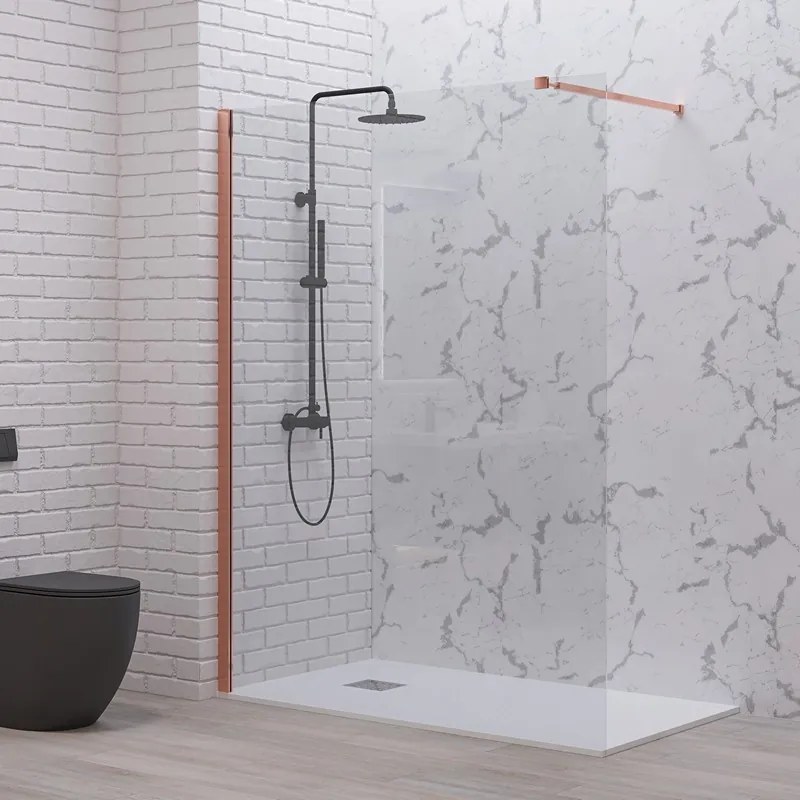 Doccia walkin 160 cm vetro trasparente profilo oro rosa | KW1000GR - KAMALU