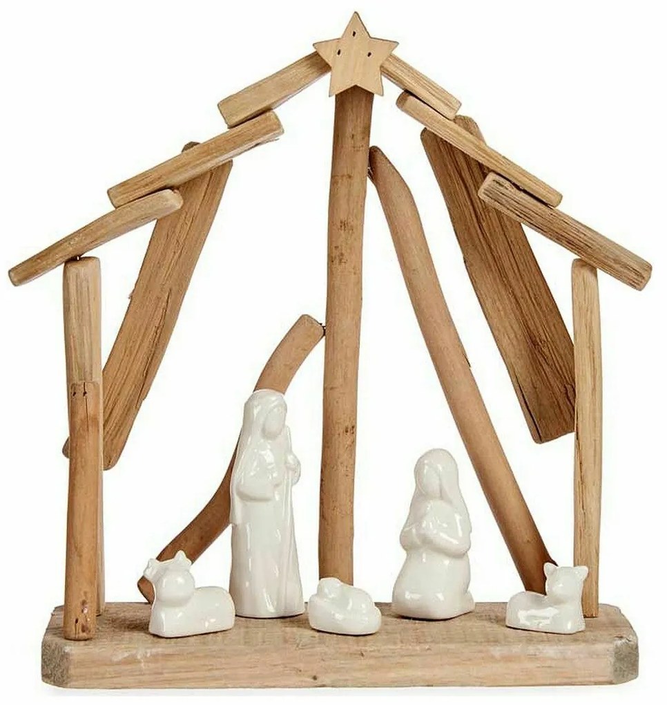 Presepe di Natale Ceramica Marrone Bianco 2 Unità 25 x 28 x 10 cm Naturale Legno (2 Unità)