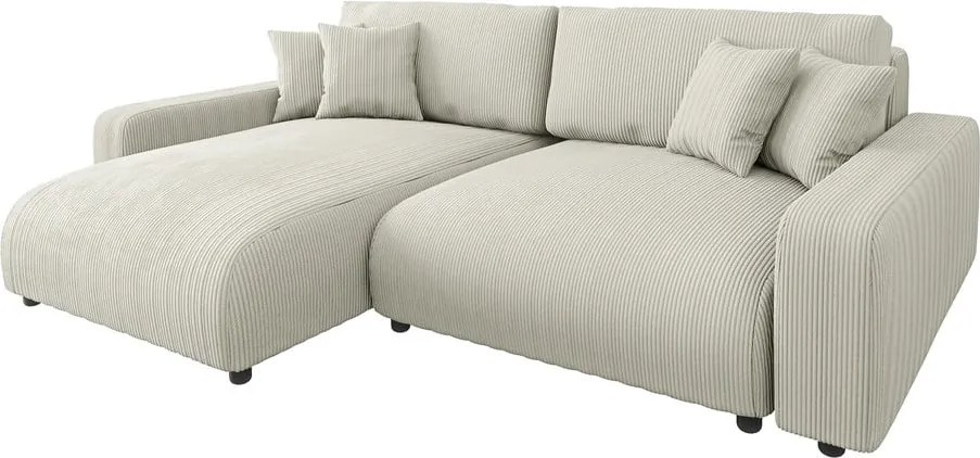 Divano letto angolare in velluto a coste color crema (penisola variabile) Sara - Ropez