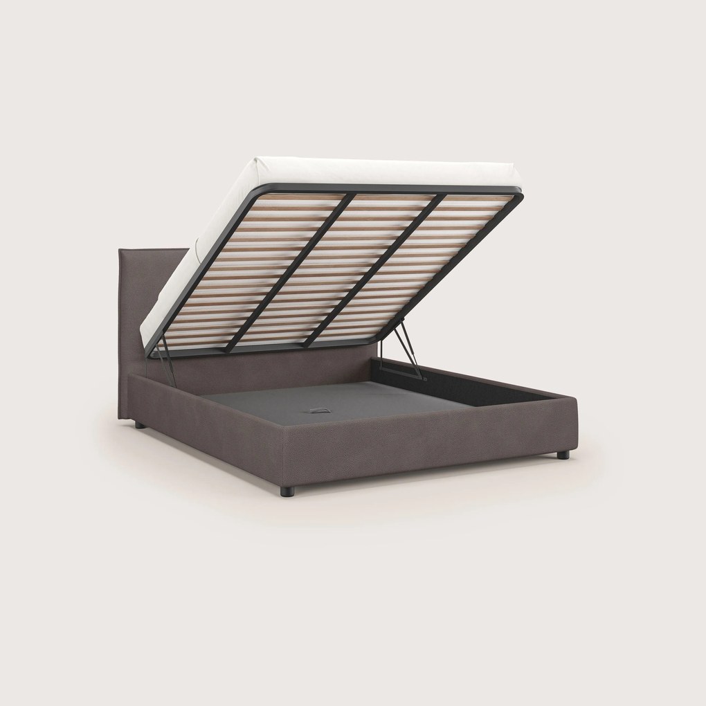 Nina letto contenitore dal design minimal in microfibra effetto pelle smacchiabile marrone