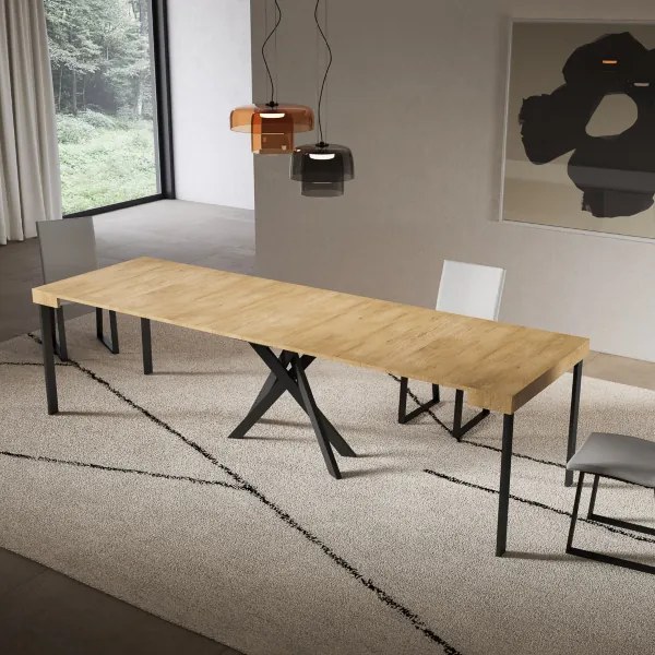 Consolle allungabile Libo - Quercia natura gambe antracite 90x40/300 cm