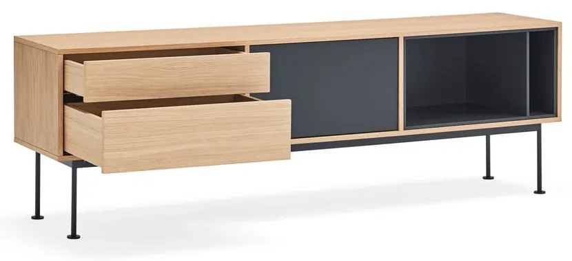 Cassettiera TV grigio antracite con impiallacciatura in rovere Yoko - Teulat