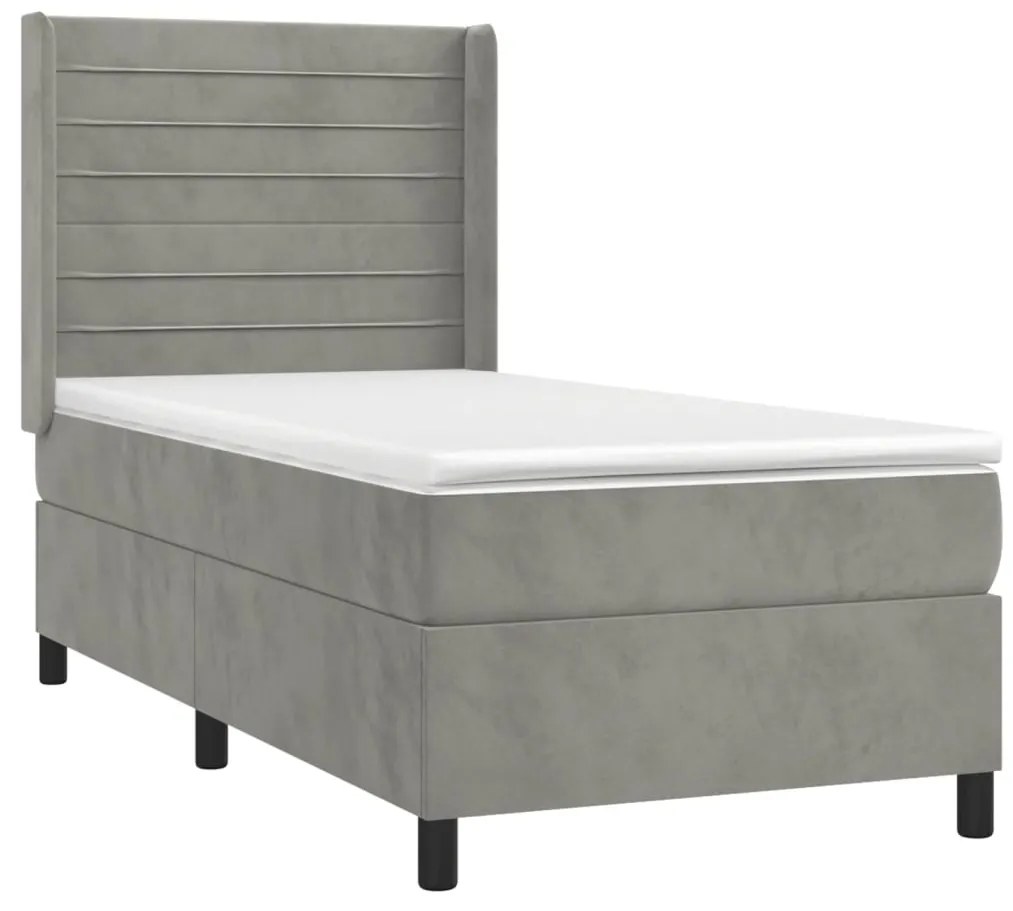 Letto a molle materasso e led grigio chiaro 80x200 cm velluto