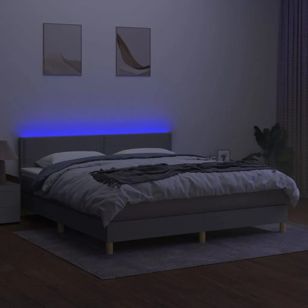 Letto a molle materasso e led grigio chiaro 180x200 cm tessuto