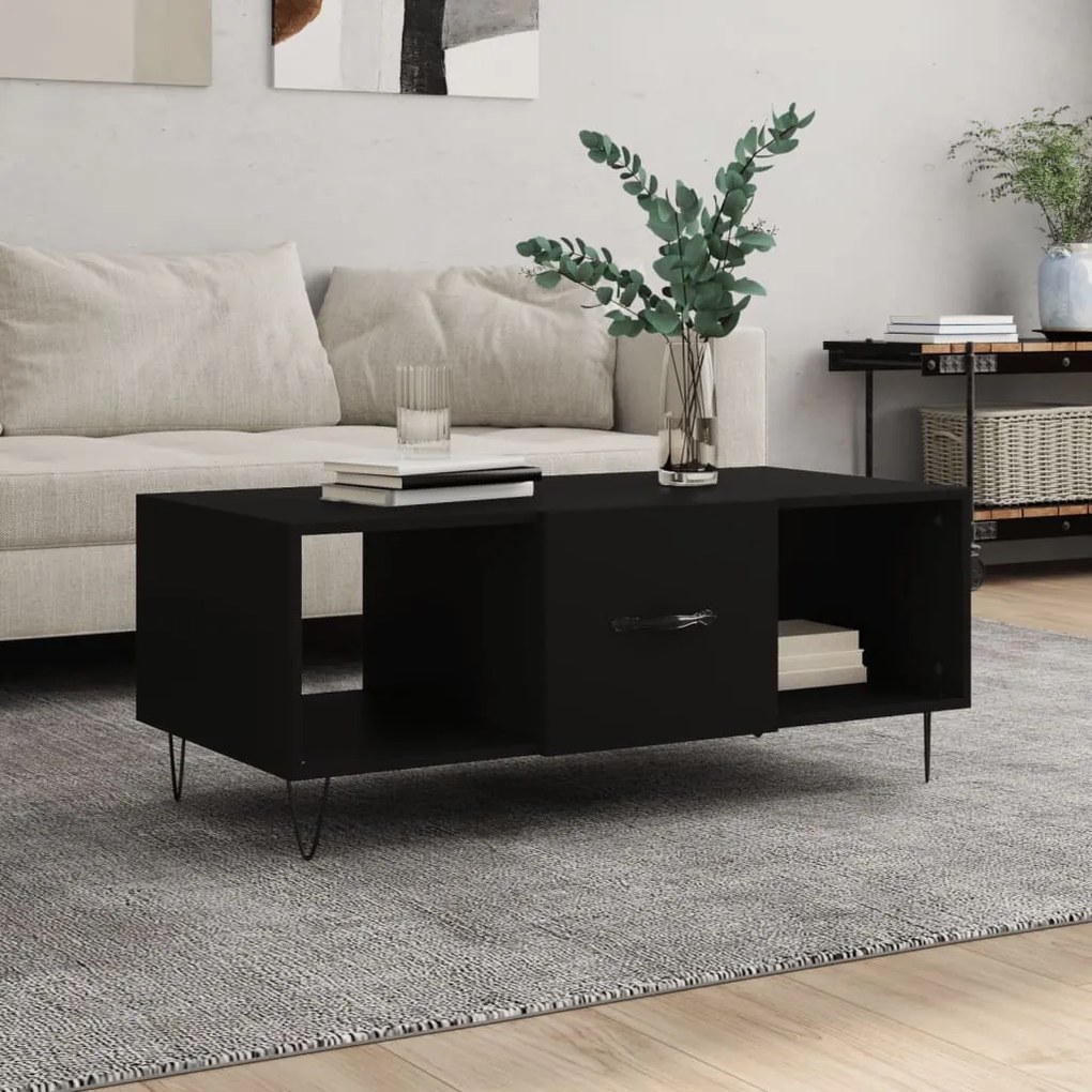 Tavolino Da Salotto Nero 102x50x40 Cm İn Legno Multistrato /