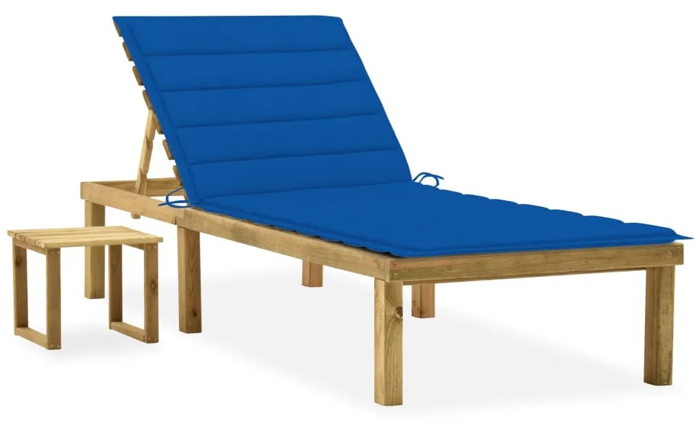 Lettino Da Giardino Con Tavolino Cuscino Legno Pino Impregnato /