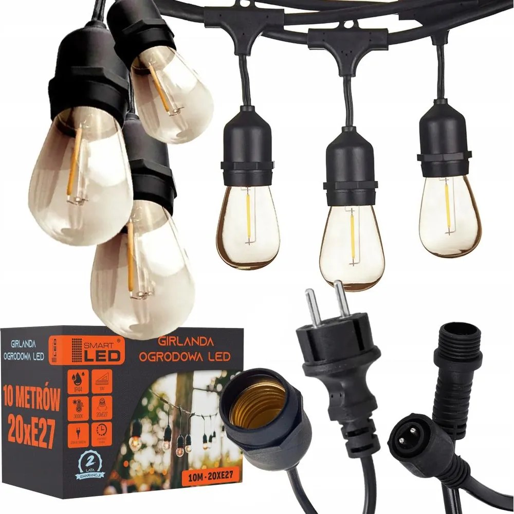 Catena luminosa LED da esterno 20xE27/1W/230V 11,44 m IP44 nera