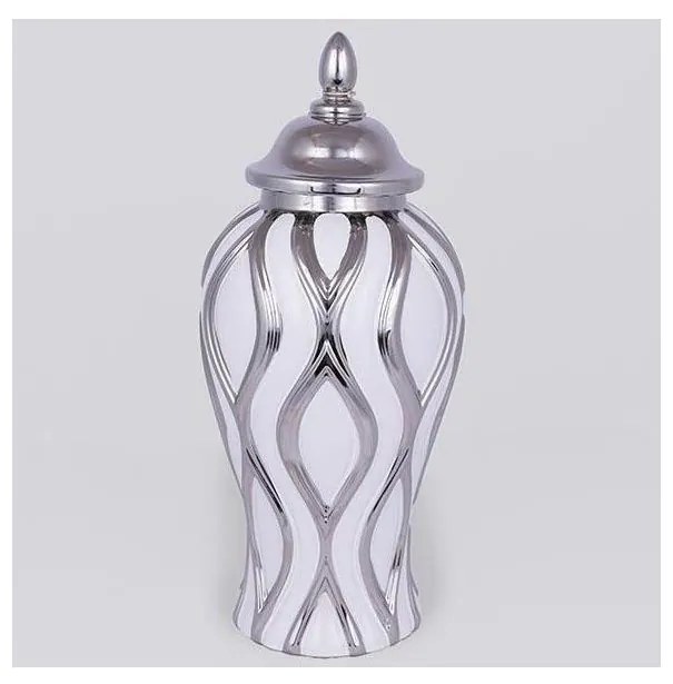 Vaso in ceramica 35x18,5 cm argento/bianco