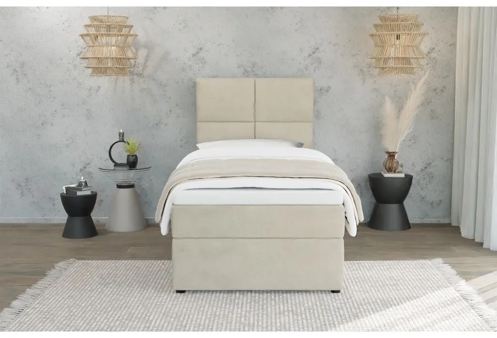 Letto singolo imbottito con contenitore beige con materasso e topper inclusi 100x200 cm Lena – Ropez