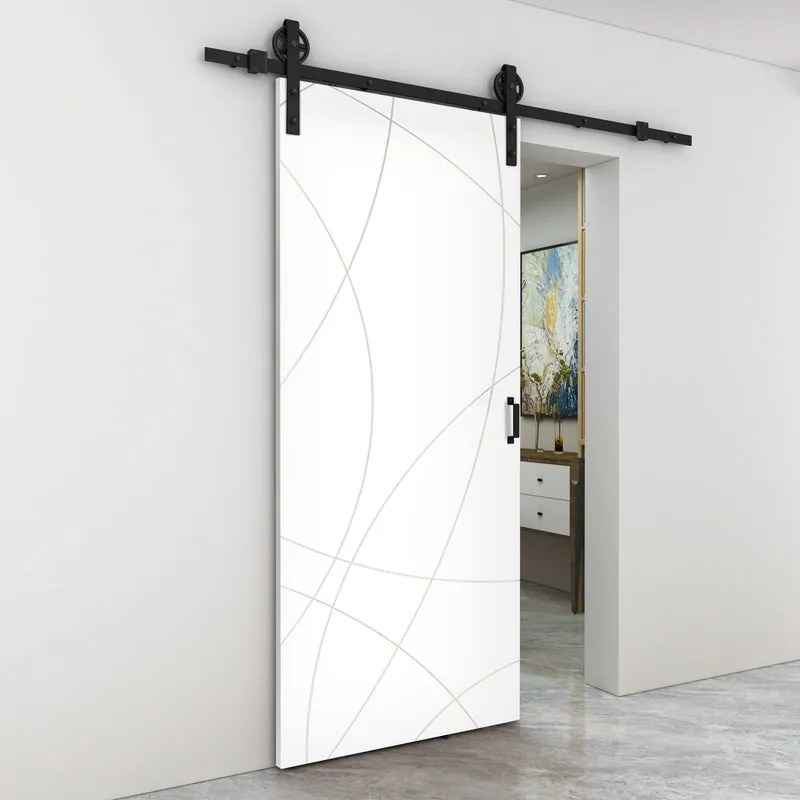 Porta scorrevole reversibile Sign in mdf bianco, L 93 x H 212 cm, con binario Rodeo