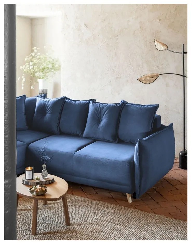 Divano letto angolare in velluto a coste blu scuro (variabile) Lazy Lukka - Miuform