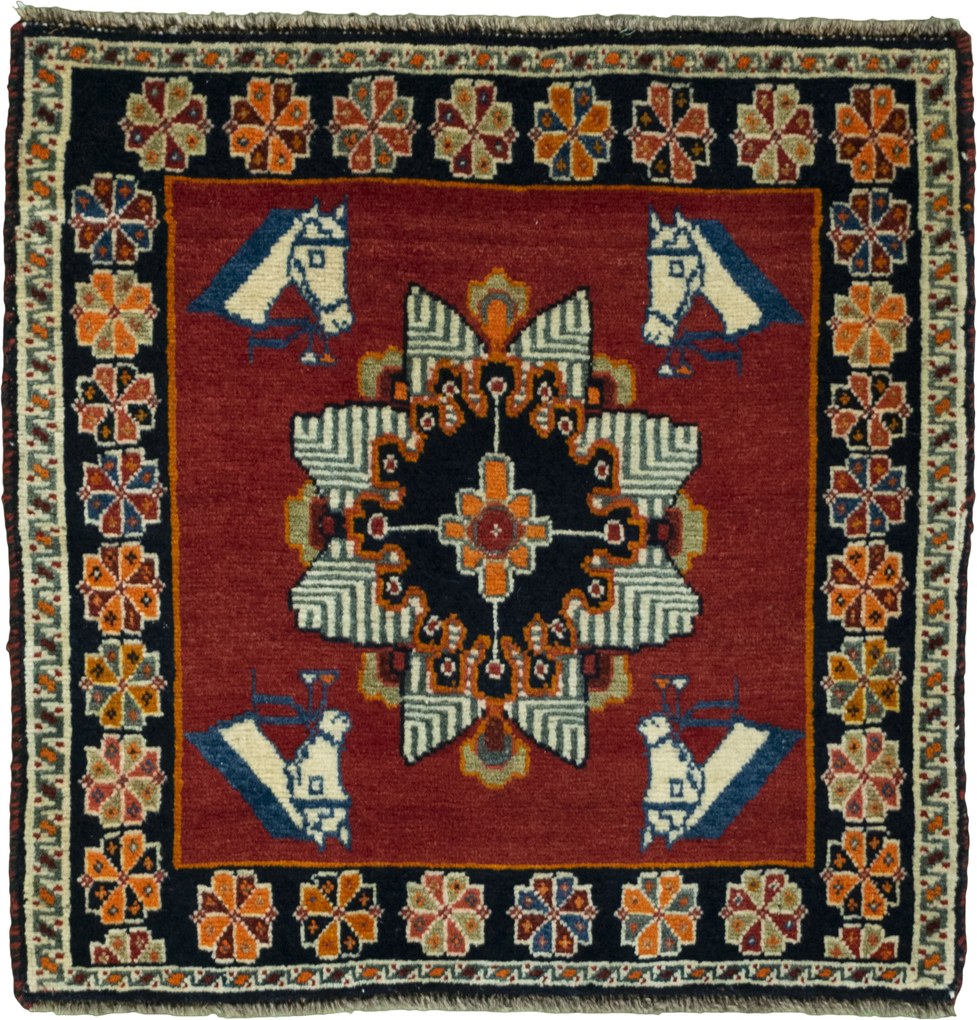 Shiraz Tappeto 60x60 Rosso (Iran) Annodato A Mano