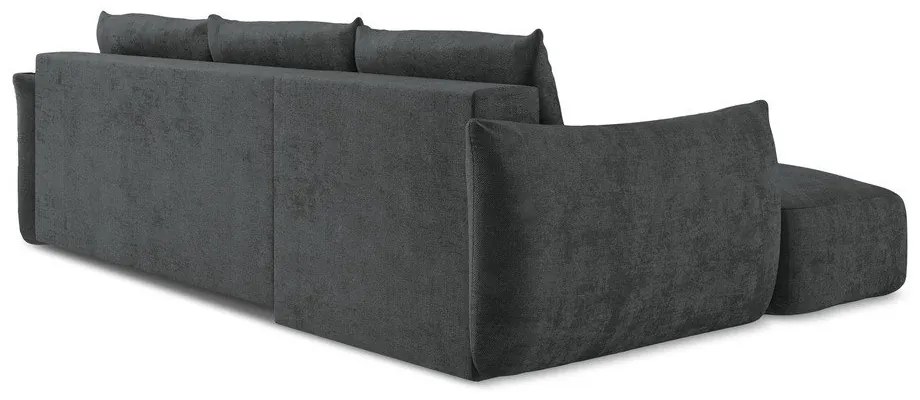 Divano angolare grigio scuro allungabile (con penisola a sinistra/con chaise lounge) con rivestimento in ciniglia Leila – Makamii