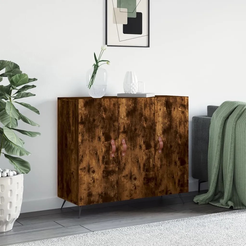 Credenza Rovere Fumo 90x34x80 Cm İn Legno Multistrato /