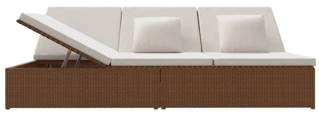 Lettino Prendisole Reclinabile con Cuscini Polyrattan Marrone